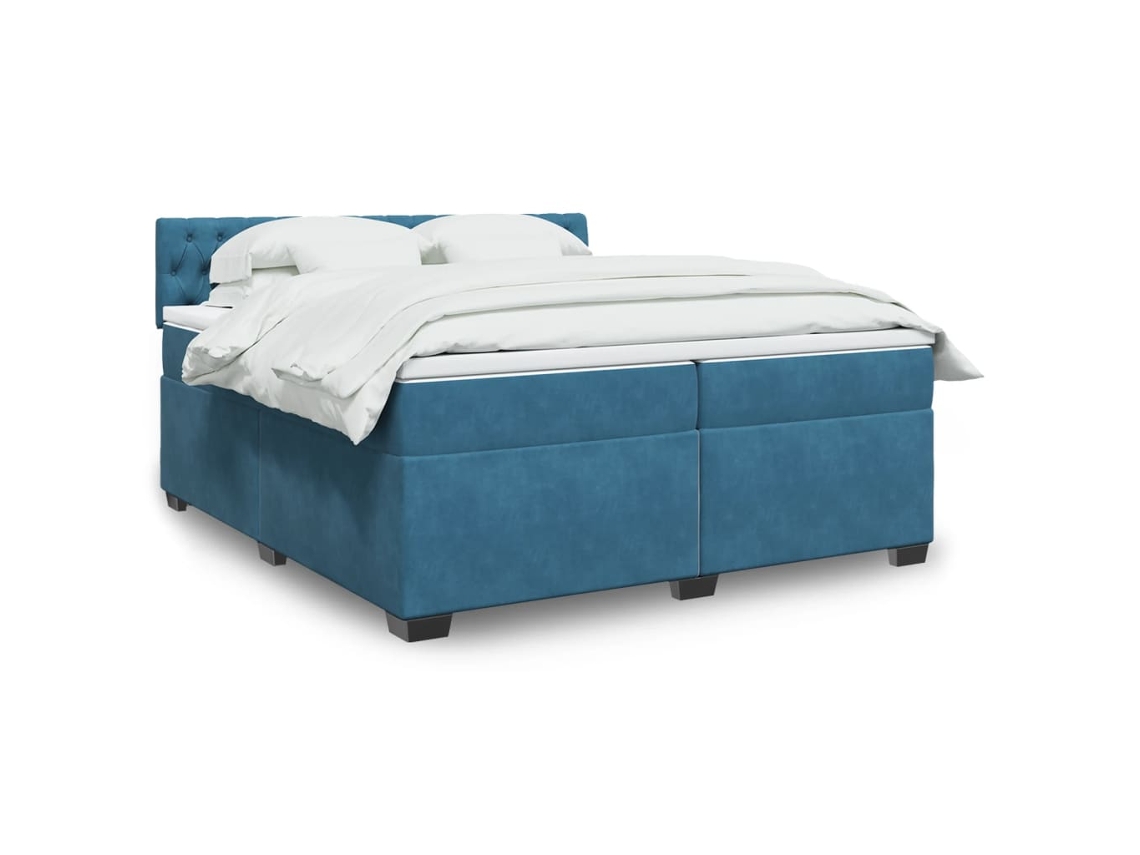 Cama Box Spring Con Colchón Terciopelo Azul 200x200 Cm