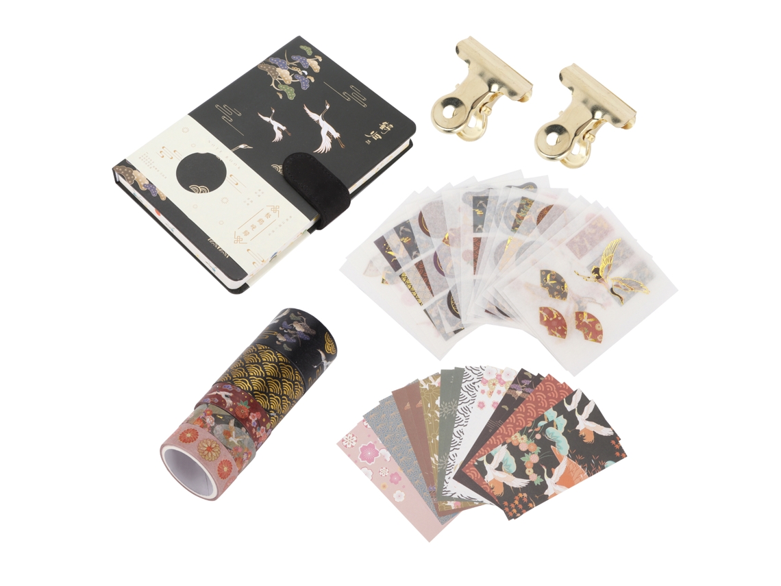 Set Regalo Cuaderno De Mano Antiguo Con Cinta Dorada Grúa Y Notas Tapa Dura