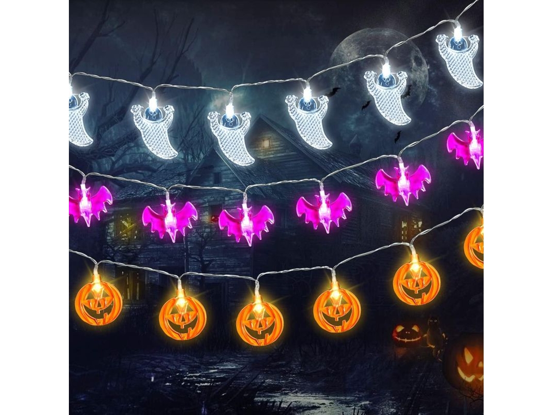 Guirnalda De Luces Decorativas De Halloween, 3 Juegos Con 30 Led, Luces De Calabaza, Murciélago Y Fantasma