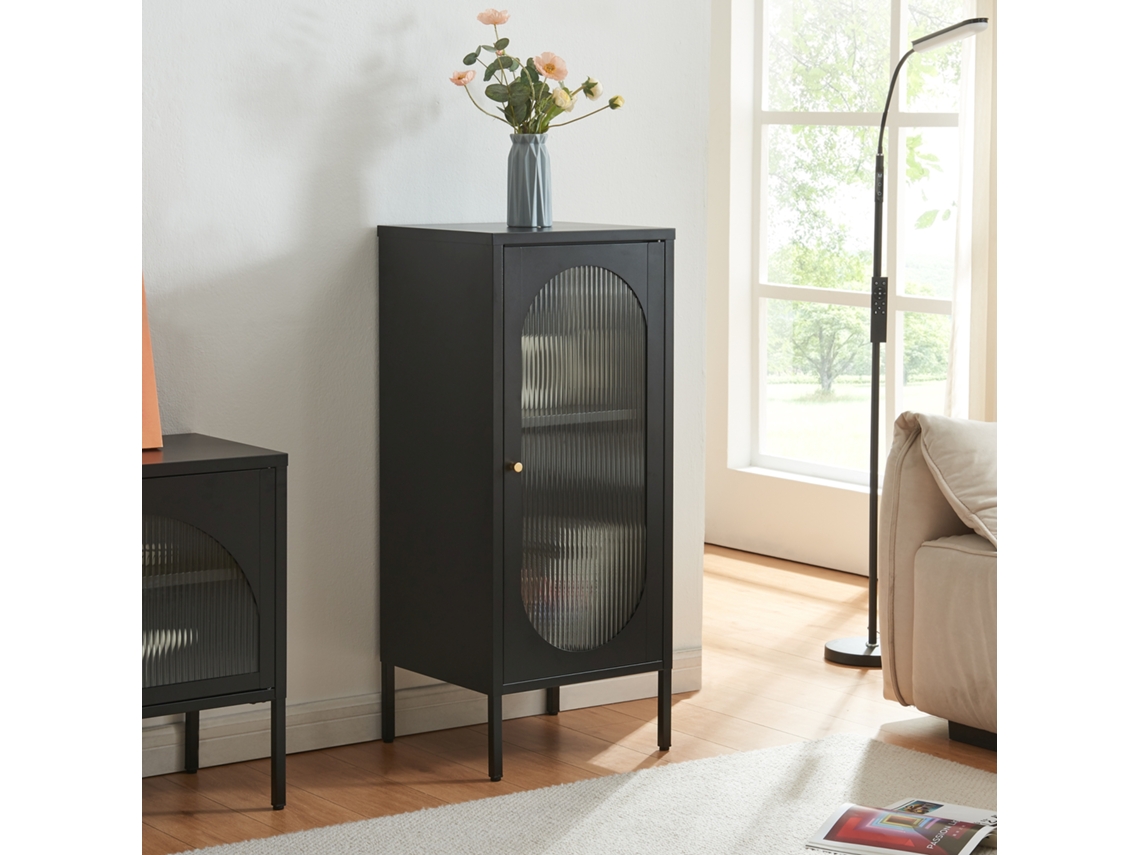 Aparador Karlskrona acero/cristal 60x42,5x40 cm - Negro mate [EN.CASA]