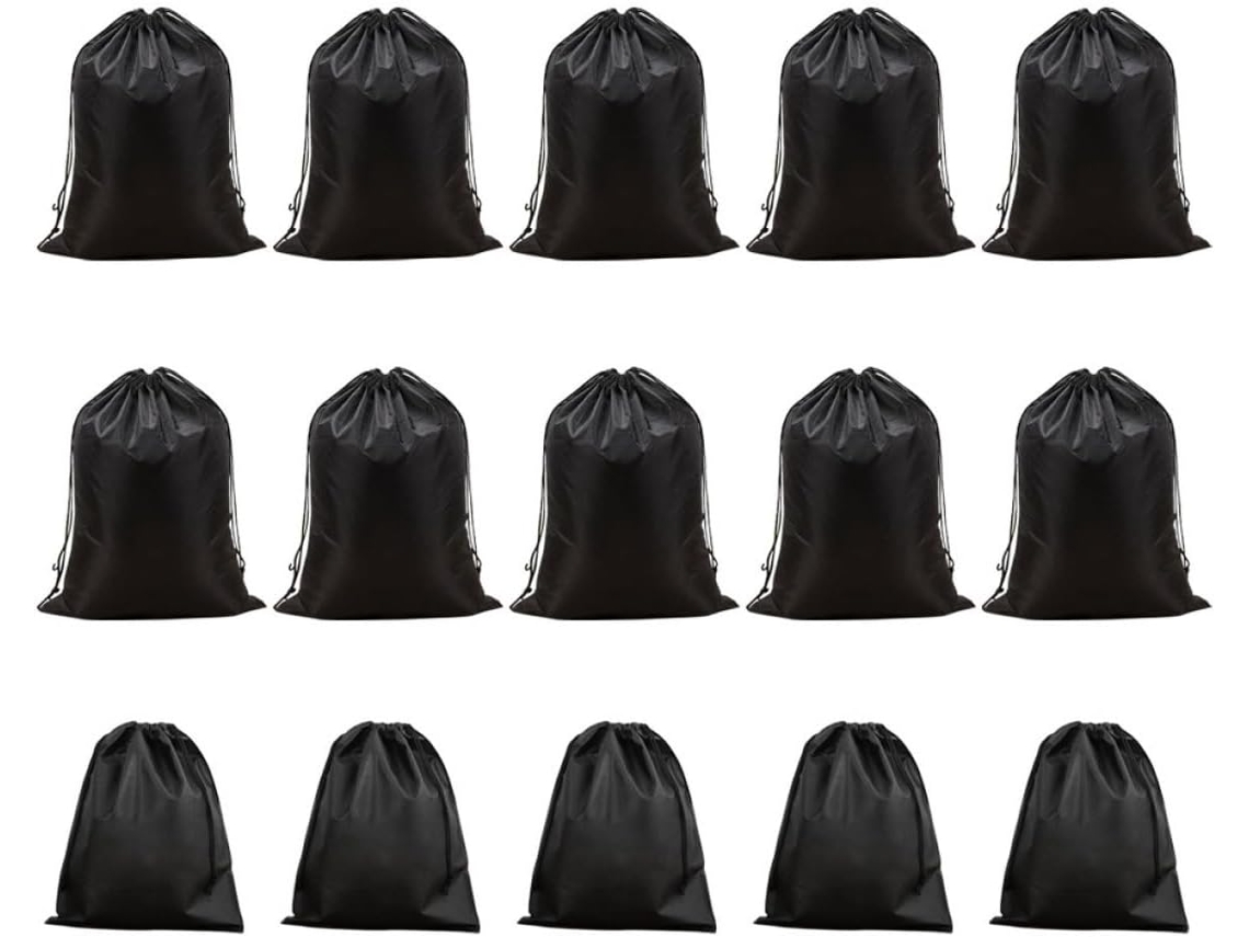 Juego 15 Bolsas Negras Tejida Cordón Ajustable Paquete Almacenamiento Prueba Polvo Doble Organizar Accesorios