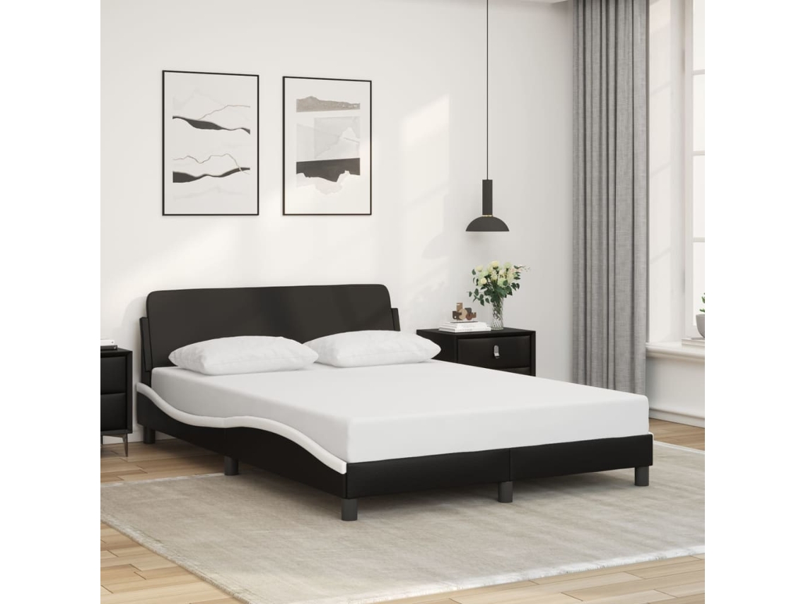 Cama Sin Colchón Cuero Sintético Negro Blanco 140x200 Cm