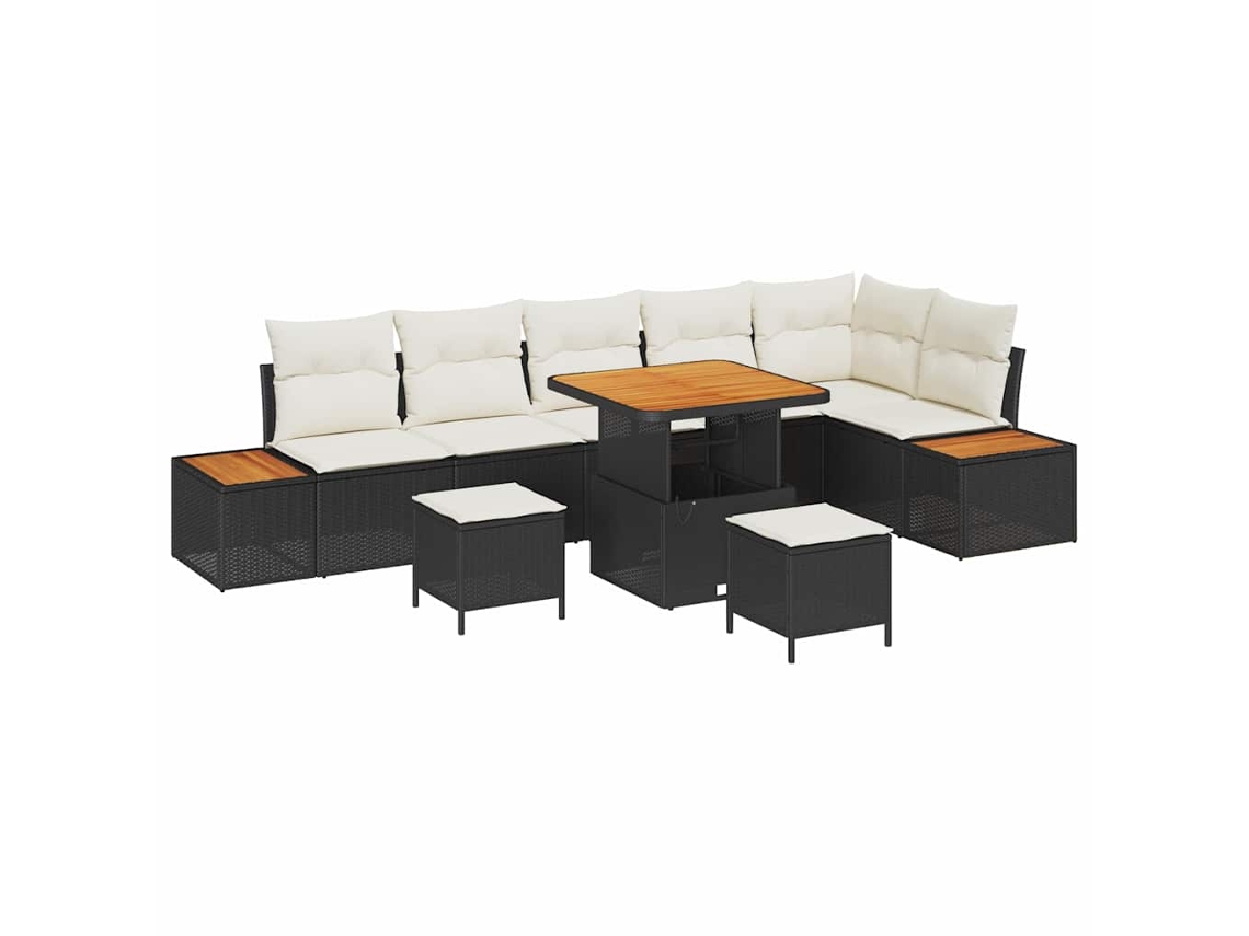 Maison Exclusive - Conjunto de sofás de jardín de ratán sintético negro de 9 piezas