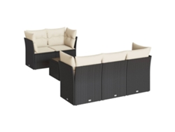 Conjunto de sofá de jardín de 6 piezas con cojines de mimbre, negro, EXCLUSIVO DE LA CASA (6 piezas)