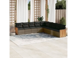 Pcs Conjunto Sofás P/ Jardim Com Almofadões Vime Pe Cinzento Dkd Home Decor