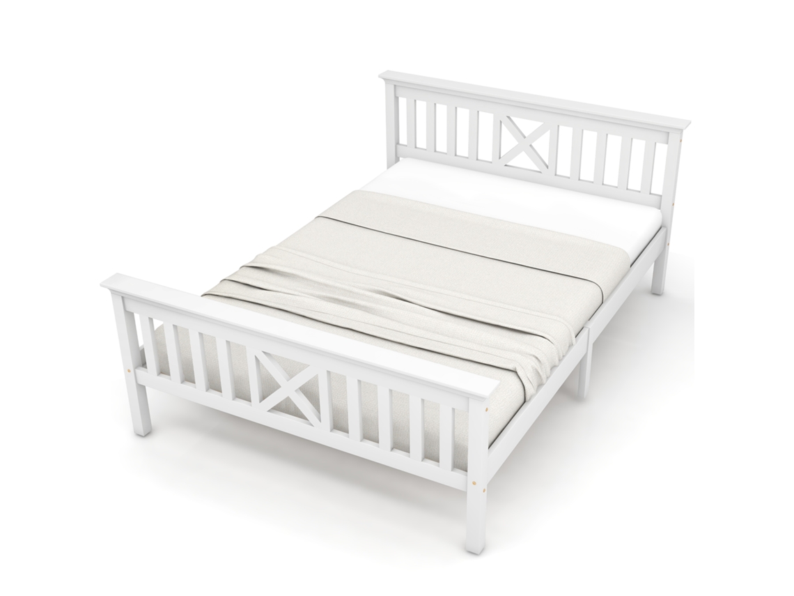 Cama de madera maciza con somier de láminas - 140 x 200 cm - Blanco