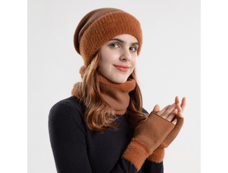 Conjunto de gorro de chapéu de luva de lenço quente Marrón