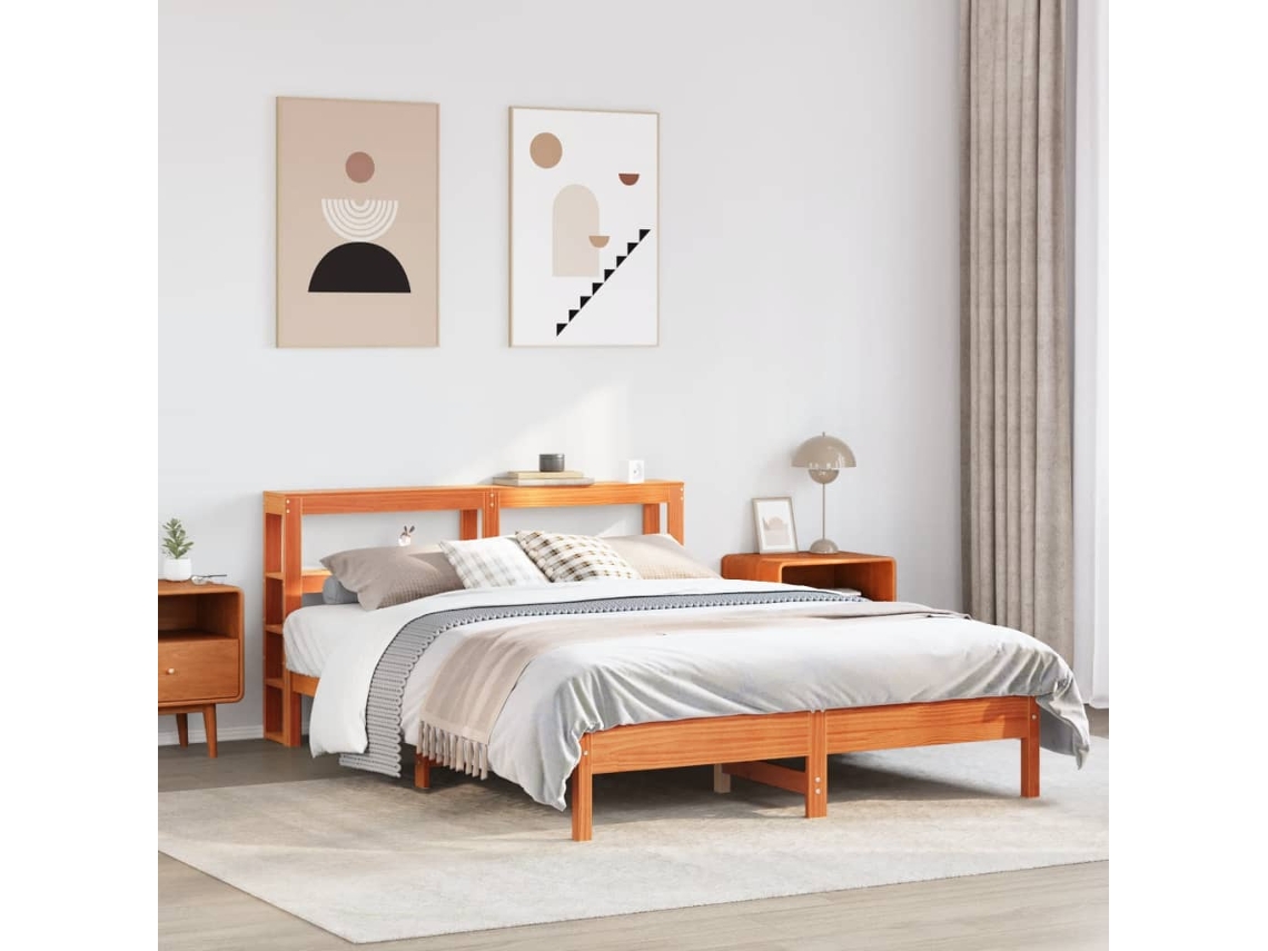 Cama Sin Colchón Madera Maciza De Pino Marrón Cera 160x200 Cm