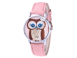 Reloj De Pulsera Para Mujer Con Estampado De Búho Y Correa De Cuero Rosa - Moda