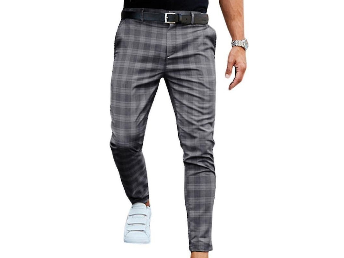 2026-pantalones Chino Cuadrilleados Smart Para Hombre Formal Empresarial Skinny