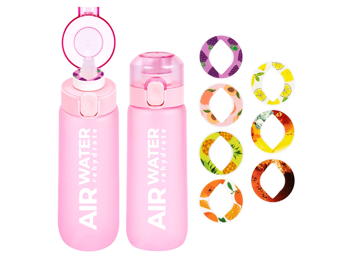 Botella De Agua Air 750Ml Sin Bpa Con 7 Cápsulas De Sabor 0 Azúcar Y 0 Calorías CHRUI Exfoliante Rosa