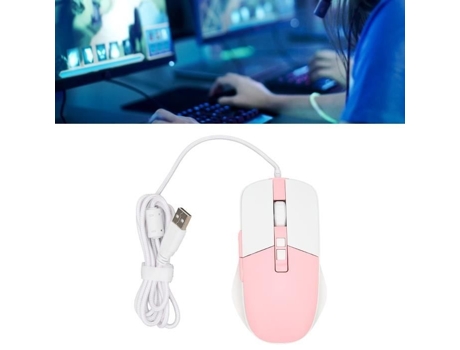 Rom Mouse Rgb Ratón con cable Simplificado Ergonómico Cool Rgb Sensor óptico Ratón de computadora Rosa Blanco y Rosa HURRISE