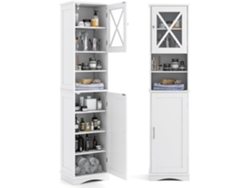 Mueble Columna De Baño Con 2 Puertas Y 2 Compartimentos Abiertos, Armario Independiente De Despensa Con 6 Estantes Ajustables, Blanco