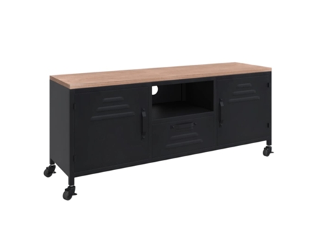 Maison Exclusive - Mueble TV Maison Exclusive - erro y madera maciza de abeto negro 110x30x43 cm