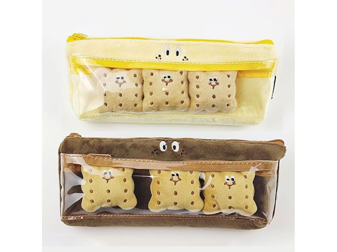 2026-estuche De Lápices De Peluche Con Forma De Galleta Creativo, Divertido Y Lindo, Color Marrón+amarillo Claro