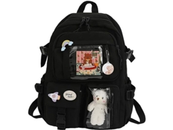 2026-mochila Grande Con Pin Kawaii Y Accesorios Oso, Multi Bolsillos, Material Duradero (negro)