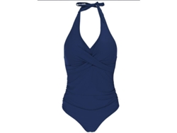 2026-traje De Baño Monokini Control Abdominal Con Cuello Halter Y Escote V Azul