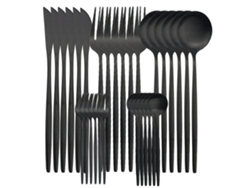 (negro) Juego De 30 Cuchillos, Tazas Y Cucharas De Acero Inoxidable Mate