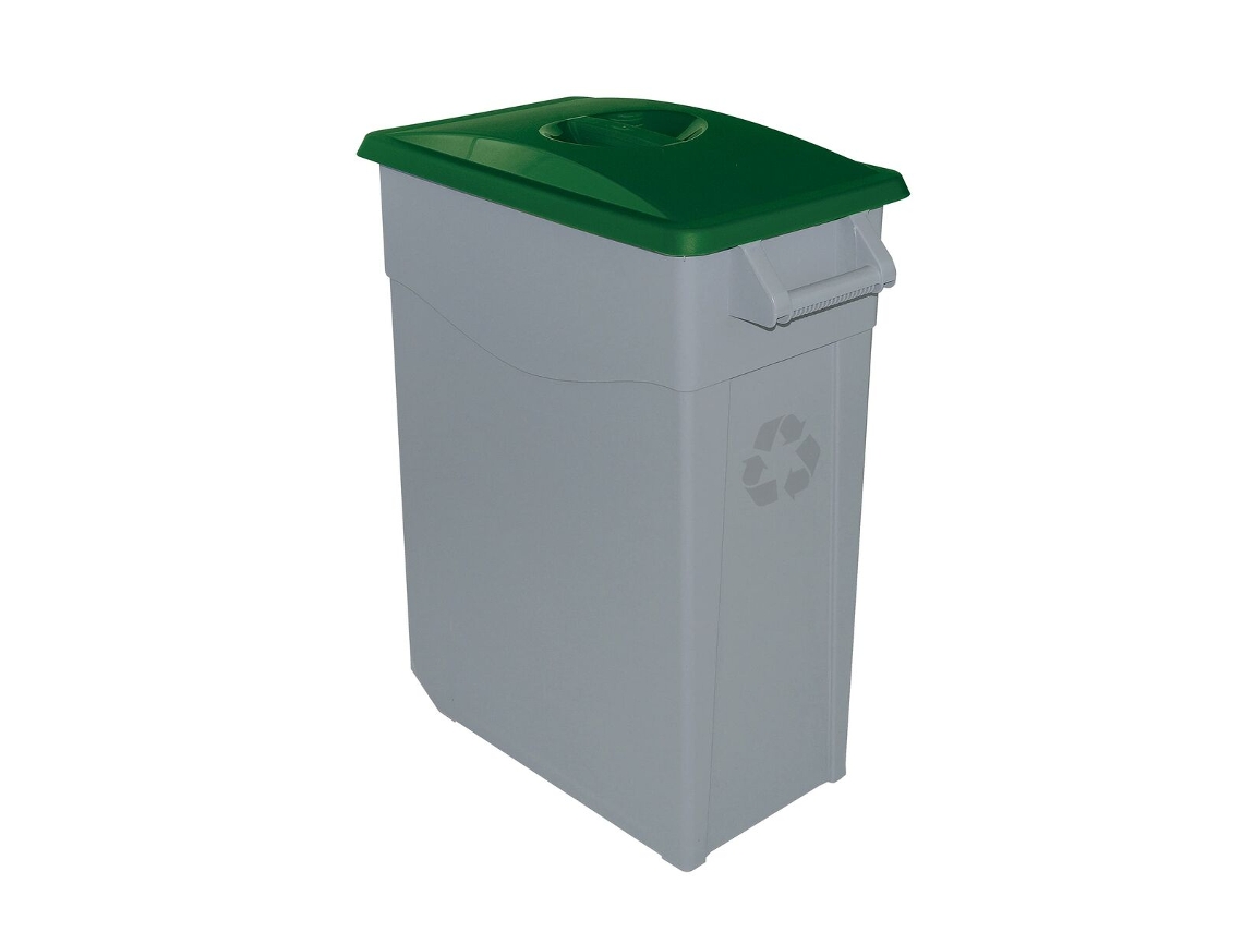 Contenedor de basura Denox  65, 85 e 110 L para reciclar | Cerrado Com  tapa de color | 2 ruedas Verde 65 L - Tapa cerrada