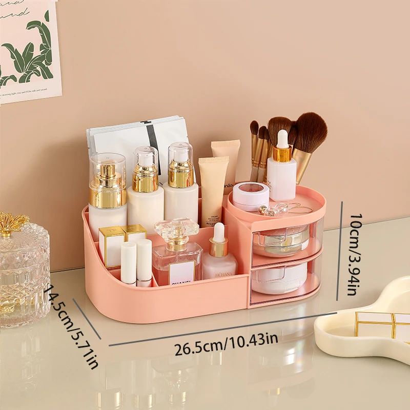(rosa) Caja De Almacenamiento De Cosméticos Con Cajones, Caja De Almacenamiento De Encimera Para Productos De Cuidado De La Piel