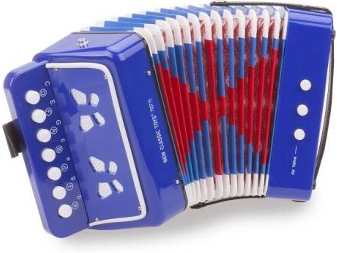 Acordeón infantil azul de 7 teclas y 2 bajos, instrumento musical educativo de Stelasplen.