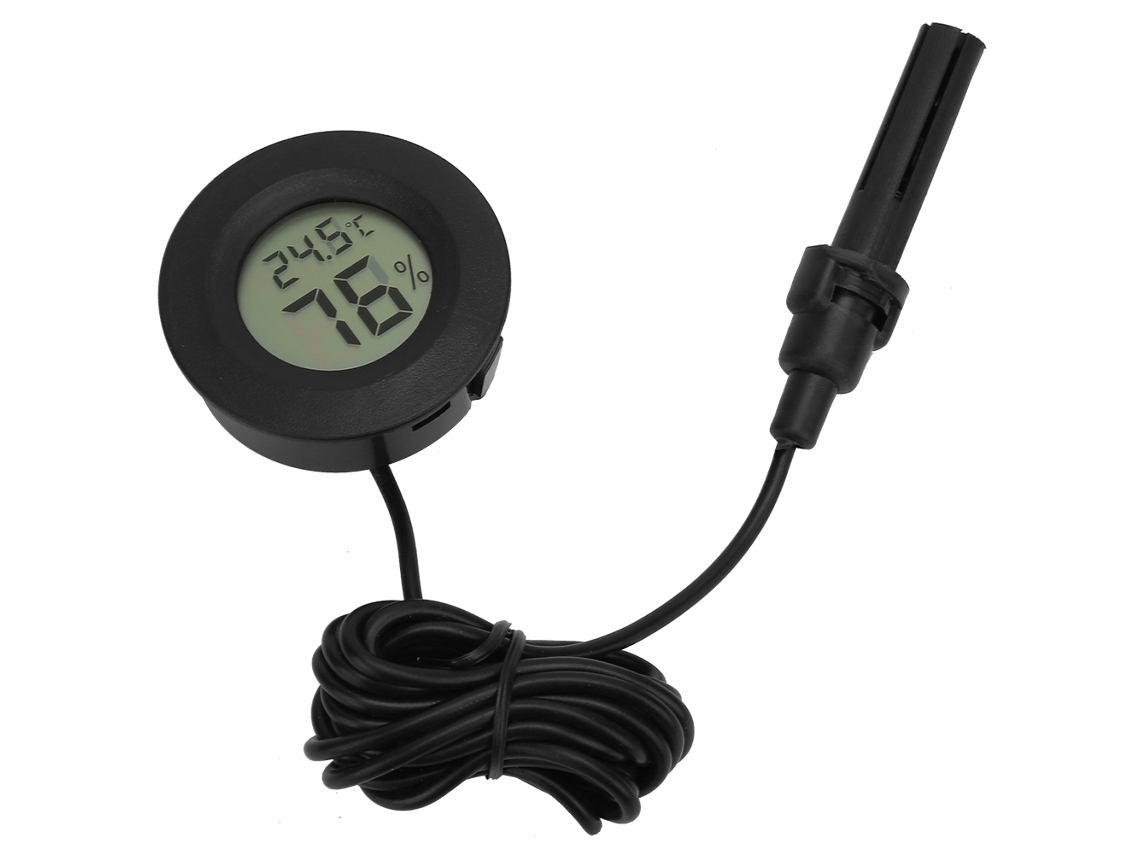 Termómetro Higrómetro Digital Redondo Con Sonda De Sensor Para Medir Temperatura Y Humedad Negro