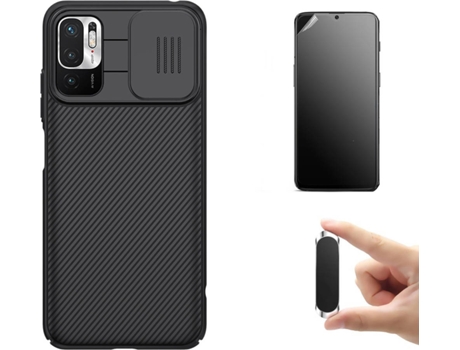 Kit Protector Xiaomi Poco M3 Pro 5G Funda Nillkin Camshield y Soporte Magnético Negro