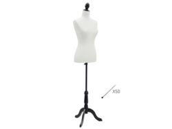 Maniquí Femenino Ajustable De 130 A 168 Cm, Trípode De Madera, 50 Pasadores, Color Blanco.