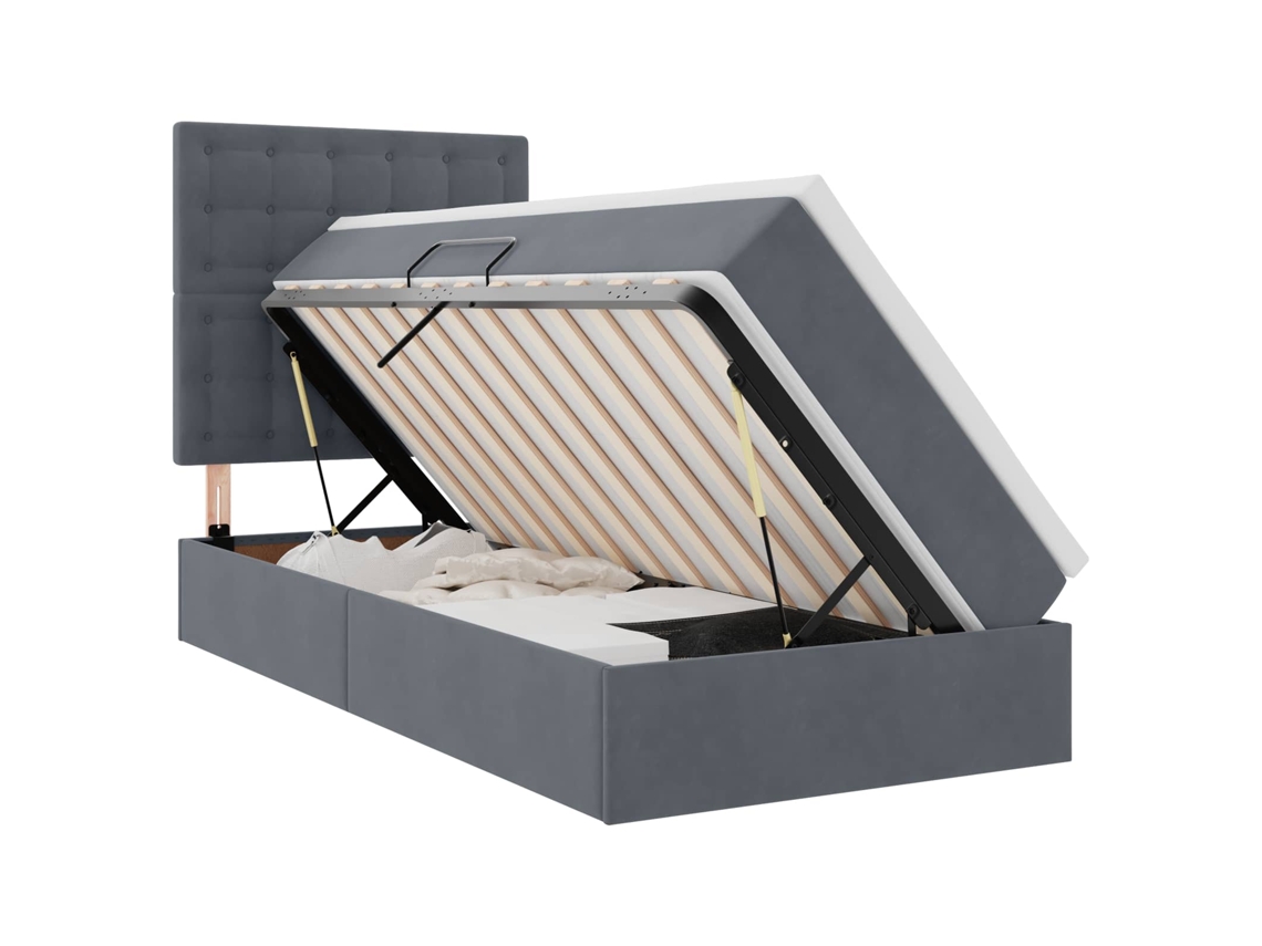Syfax™ Cama De Almacenamiento Led Con Colchón Gris Oscuro 90 X 190 Cm