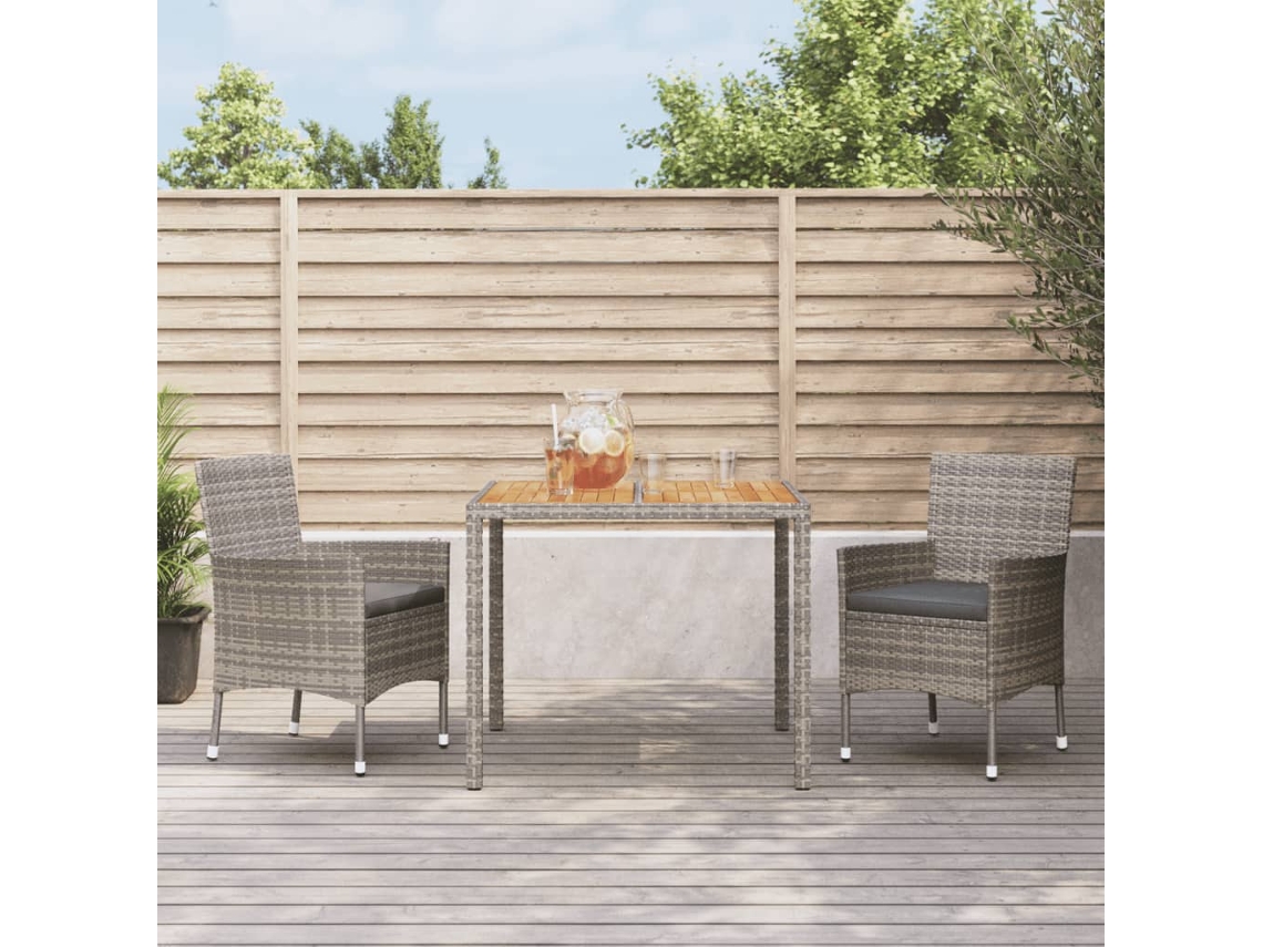 Conjunto de comedor de jardín de 3 piezas con cojines DKD Home Decor, ratán gris