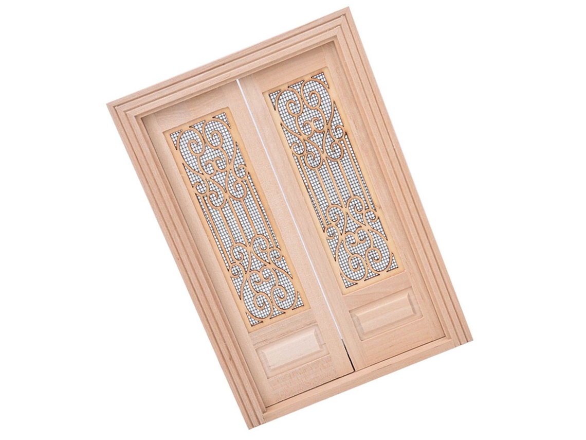 Puerta Doble, Sin Pintar, Móvil, Miniatura A Escala 1:12, Accesorio De Madera Para Casa De Muñecas Diy