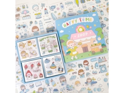 100 pegatinas para cuadernos, bonitos patrones de cómic, pegatinas DIY en una caja para scrapbooking, azul