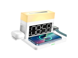 Cargador Inalámbrico 15w De Carga Rápida, Lámpara De Escritorio, Reloj Despertador 6 En 1 Multifuncional Para Apple Huawei