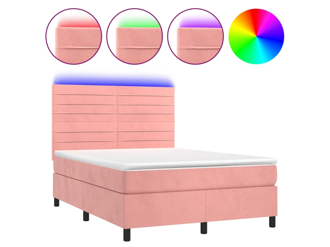 Maison Exclusive - Cama Box Spring Colchón Y Led Terciopelo Rosa 140x200 Cm