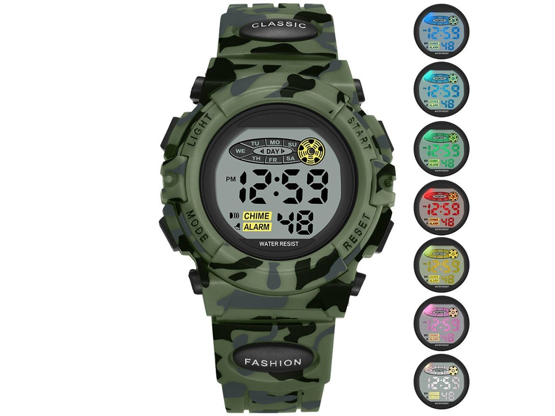 2026-reloj Deportivo Digital Para Niños Impermeable Con 7 Led Coloridos Alarma Reloj Electrónico Casual Para Niños Y Niñas