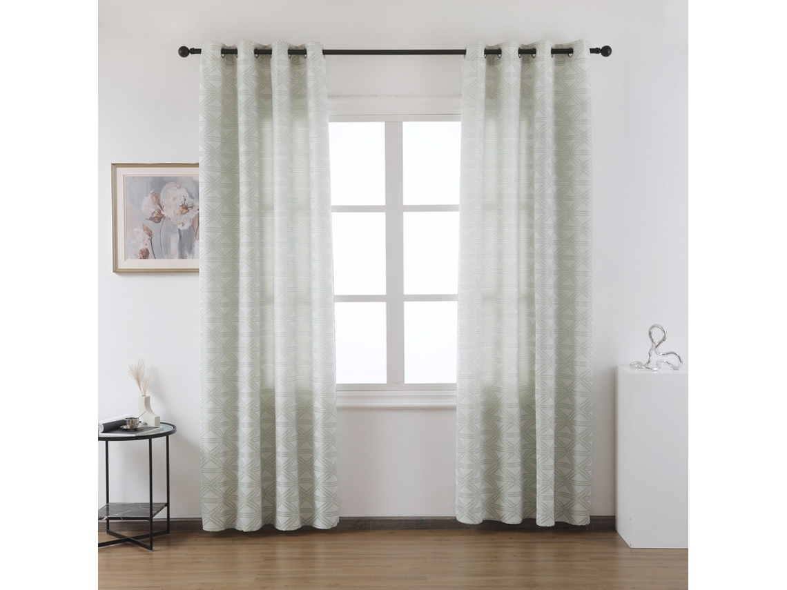 Cortina de tela gruesa con estampado de líneas cruzadas Verde 140 x 260 cm - Individual