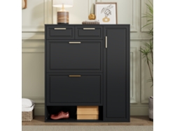 Zapatero Moderno 95x24x107cm 1 Puerta y 2 Cajones 2 Puertas Plegables Estilo Negro