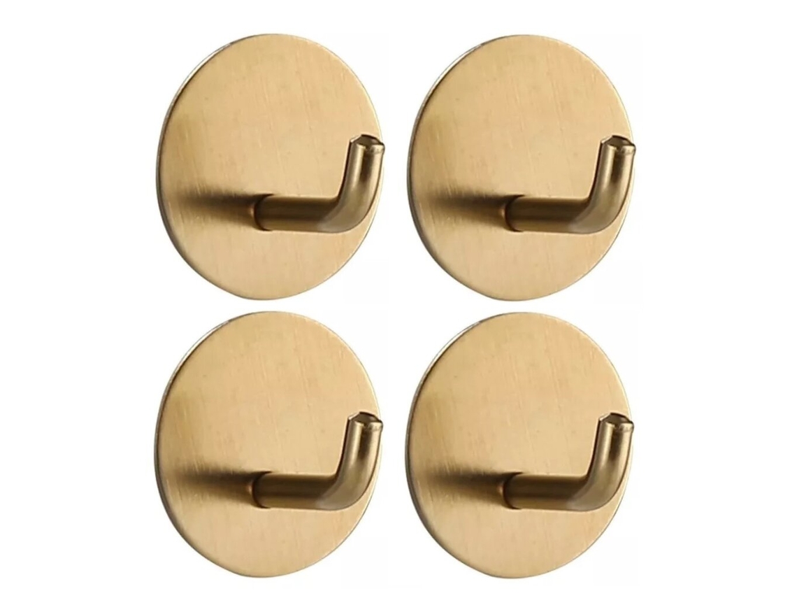 Gancho Redondo Adhesivo, Color Dorado, Acero Inoxidable 4 Pcs.