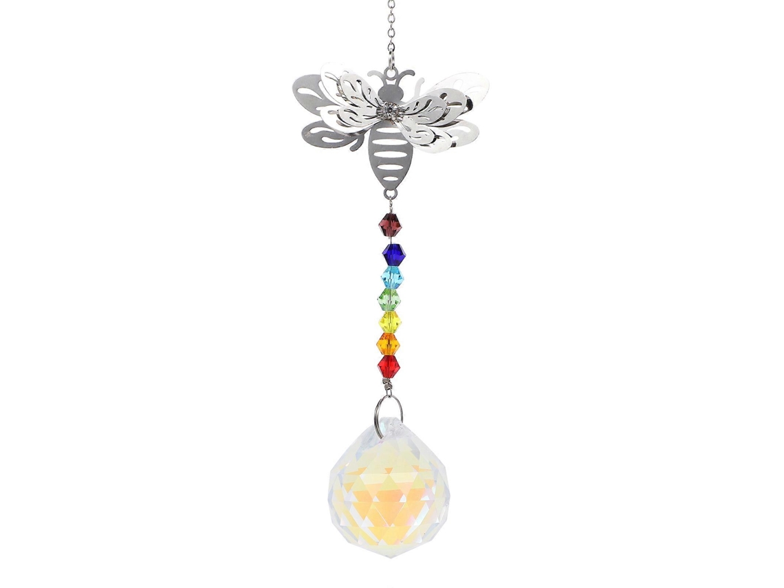 Colgante de cristal en forma de cruz, arcoíris, con cadena extensora para decoración.