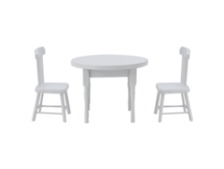 Mali conjunto Mesa e 2 Cadeiras Miniatura de Madeira Branca Acessório Casa de Bonecas 1:12