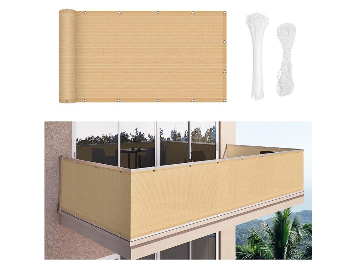 Pantalla De Privacidad Para Balcón 90x600cm Hdpe 180g/m² Protección Uv Jardín Patio Arena