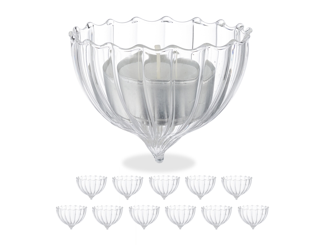 Relaxdays Set 12 Portavelas Flotantes, Cristal, Soportes Velitas Té, Decoración Agua Para Bodas, Piscinas, Transparente