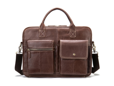 Maletín de cuero genuino Bolsas de mensajero para computadora portátil para hombres Bolso retro Maletín Bolso de hombro-Café aceite