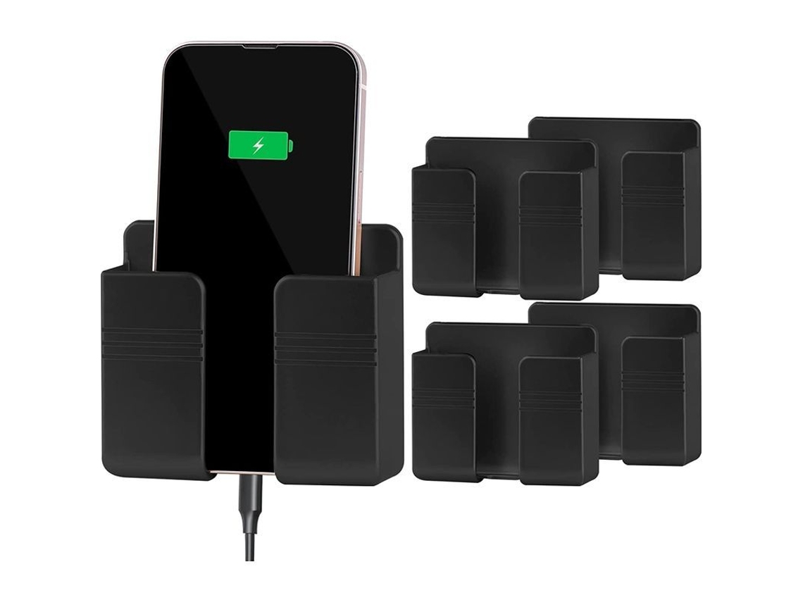 Soporte De Pared Para Teléfono Con 4 Unidades, Con Orificio Para Cable De Datos/adhesivo, Para Baño/carga (negro)