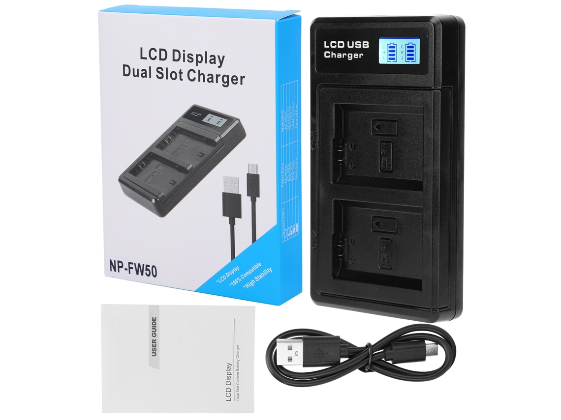 TRUYUETY Cargador USB con Base de Carga Doble y Pantalla LCD para Batería de Litio NP-FW50