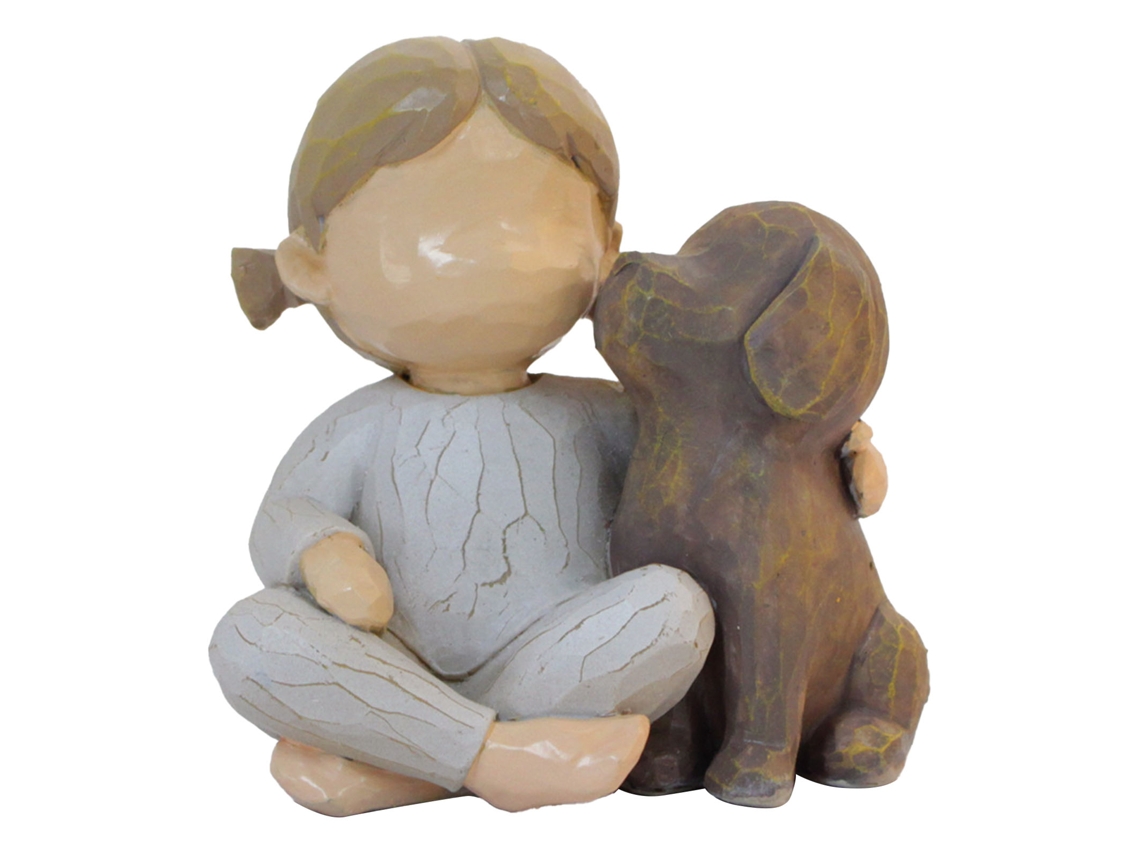 Estatua de resina de niña y perro para decoración del hogar