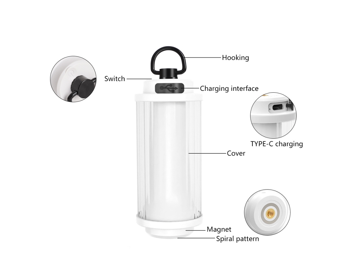 Lâmpada De Camping Portátil Outdoor Lanterna De Tenda Led Recarregável Usb Brilho Alto Ajustável Com Alça Para Pendurar