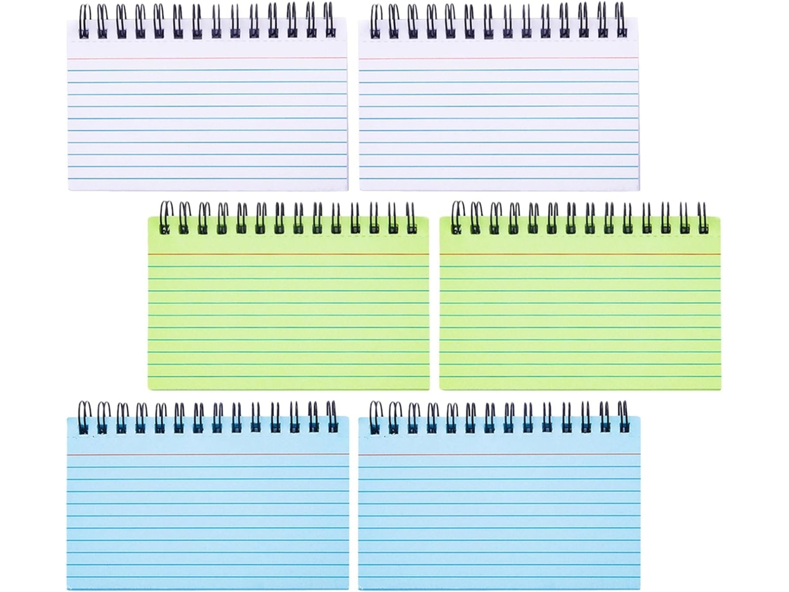 Juego De 6 Cuadernos De Espiral, 7,6 X 12,7 Cm, Páginas Rayadas En Papel De Color.