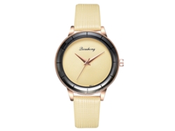 Reloj De Pulsera Para Mujer De Piel Sintética, Estilo Sencillo Y Moderno, Esfera Redonda, Movimiento De Cuarzo, Color Amarillo.