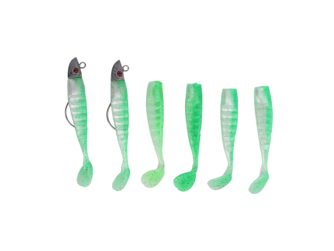 Danu26-2 Box Imitación De Cebo De Pesca Suave Silicona Swimbait Para Agua Salada Y Dulce Color Verde Guisante